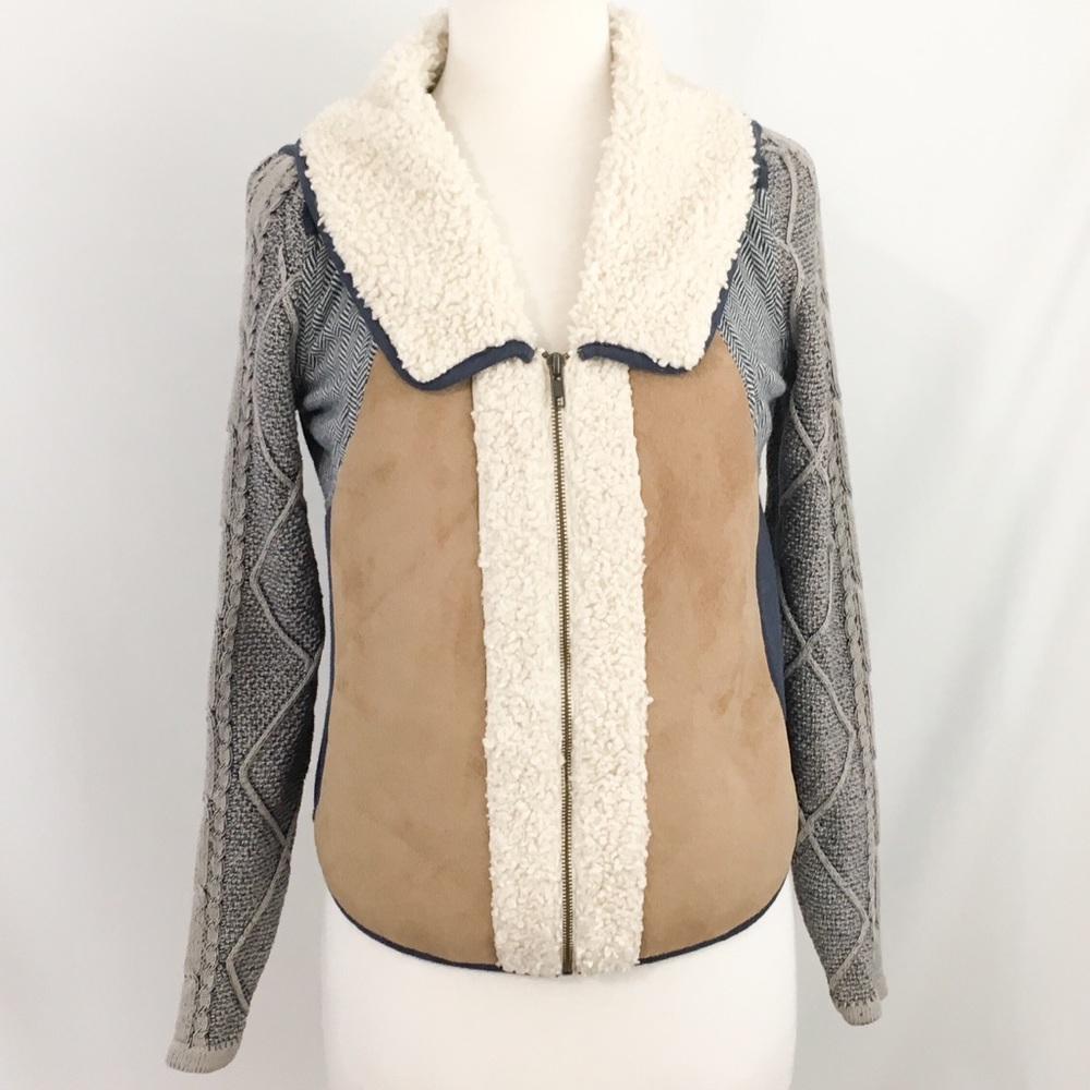 Saturday Sunday Anthropologie Sherpa Patchwork Jacket S